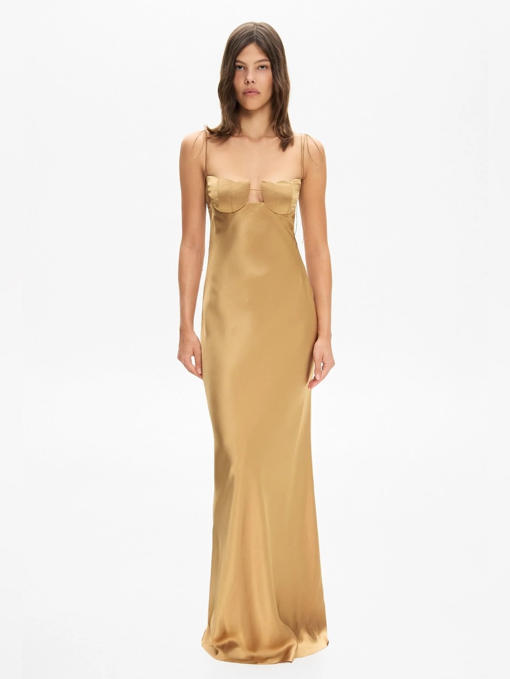 Anna October Tulip Maxi Dress in Gold Satin